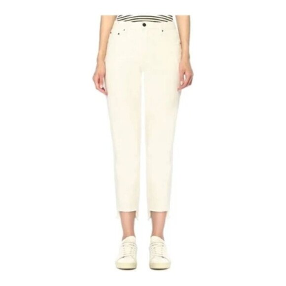 Evidnt Anthro Womens Orsay Slim Jeans Sz 28 in White Asymmetrical Bottom Hem - Picture 1 of 12